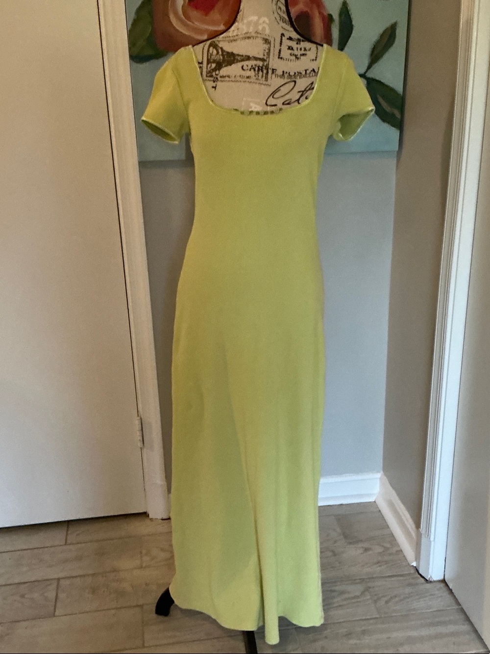 Vintage Boho hippie lime green dress Size Small slip on long